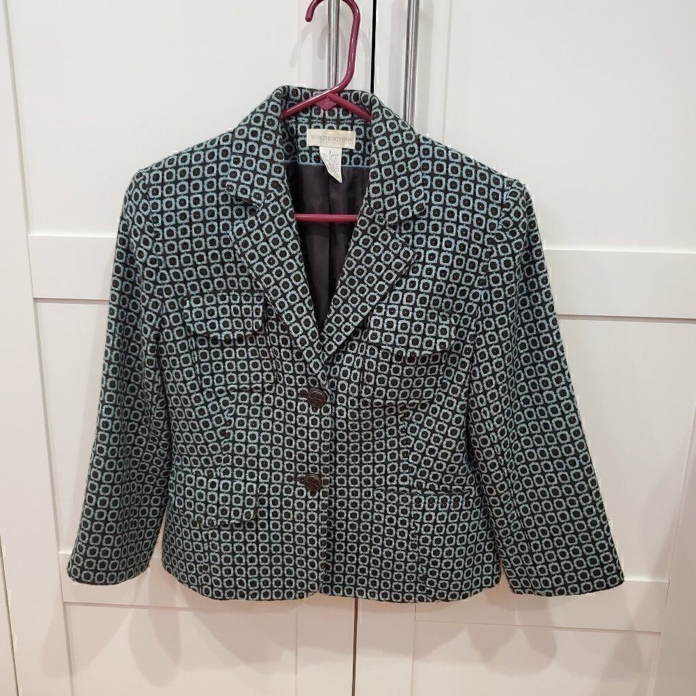 WORTHINGTON Brown Blue Square Blazer Jacket Suit